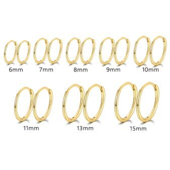 “Gold - Tone Hoop Earrings Set: Multiple Sizes (6mm - 15mm) for Versatile Style”