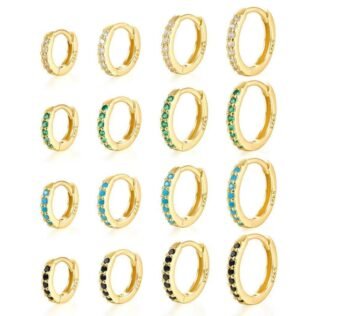 “Gold - Plated Hoop Earrings Set with Colorful Gemstone Accents”