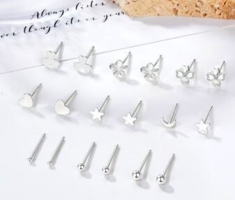 “Silver Stud Earrings Set: Flower, Heart, Star & Ball Designs for Daily Wear”