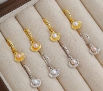 “Shell - Shaped Pearl Drop Earrings: Gold & Silver Tone Styles”