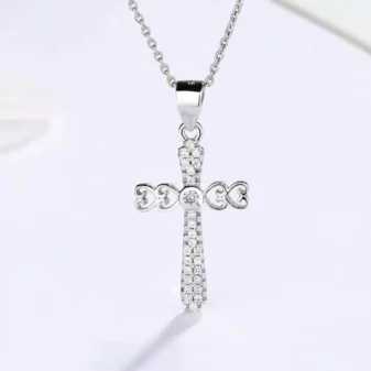 4 Hearts with Cubic Zirconia Cross Pendant Necklace