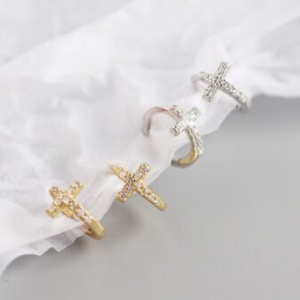 “Diamond - Encrusted Cross Ear Cuffs: Gold & Silver Styles”