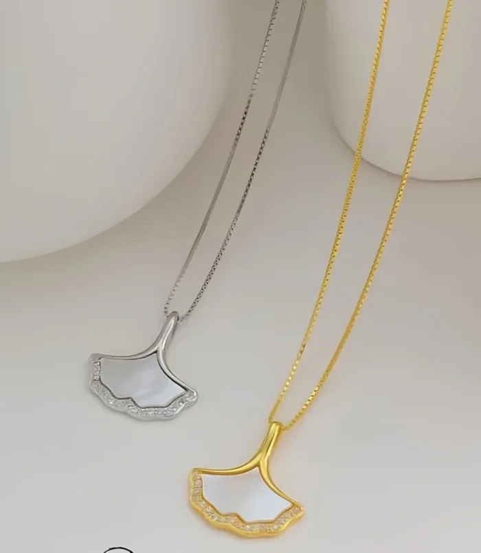 Ginkgo-Leaf-and-Shell-Mini-Skirt-Women's-Titanium-Steel-Necklace-01