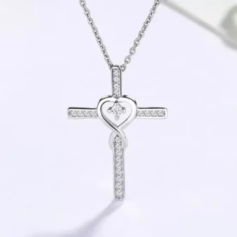 Cubic Zirconia Infinity Heart Cross Pendant Necklace